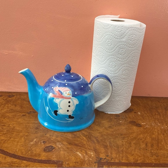 2002  Le Gourmet Chef Hand Painted Ice Skating Snowman Teapot - Picture 11 of 16